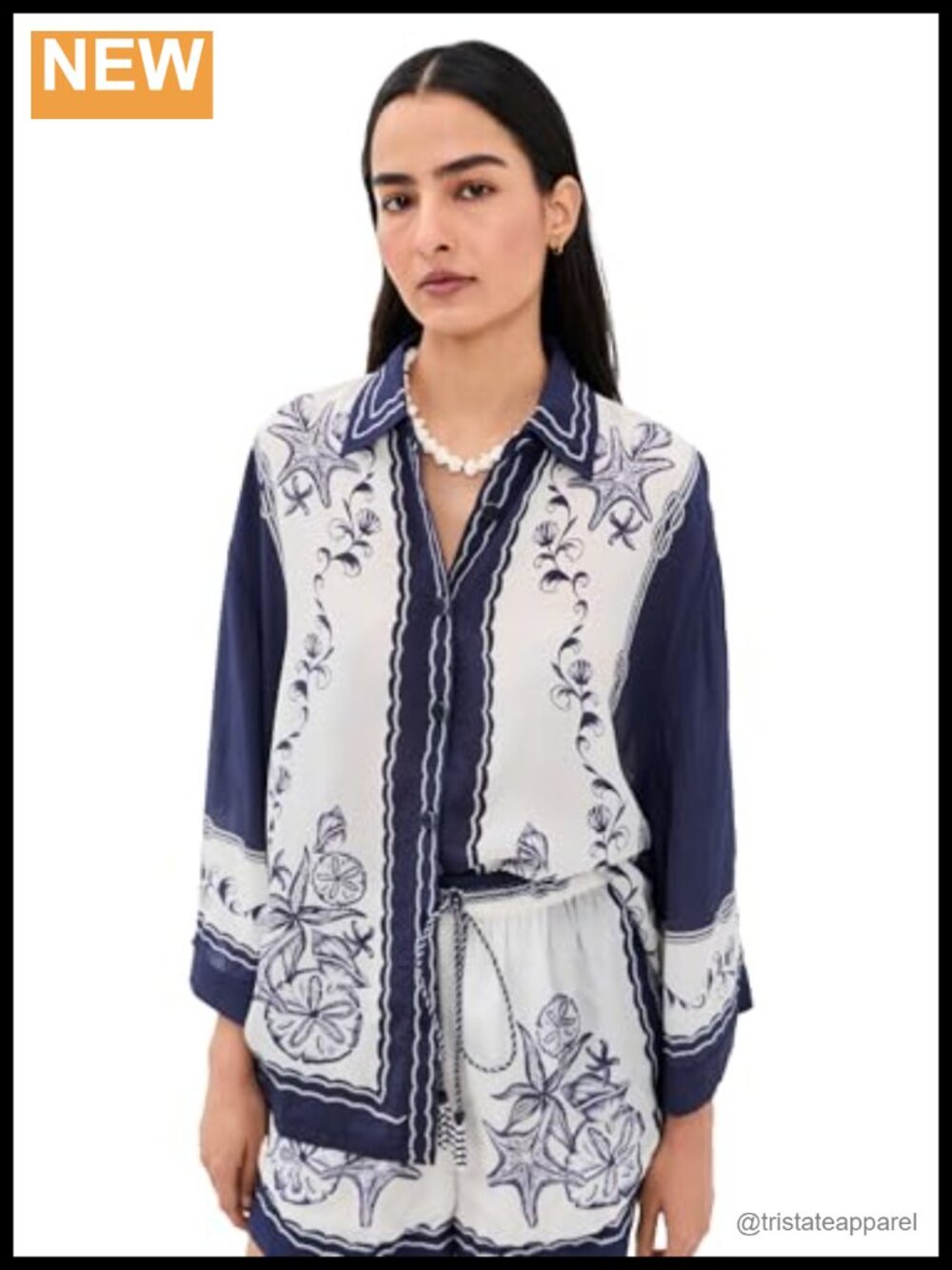 FARM Rio Women's Button Down Shirt Viscose 3/4 Sleeve Bandana Print